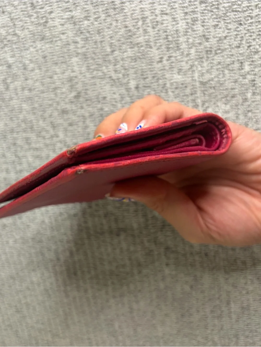 Authentic Prada Saffiano Leather Compact Wallet in deep red/berry/magenta color